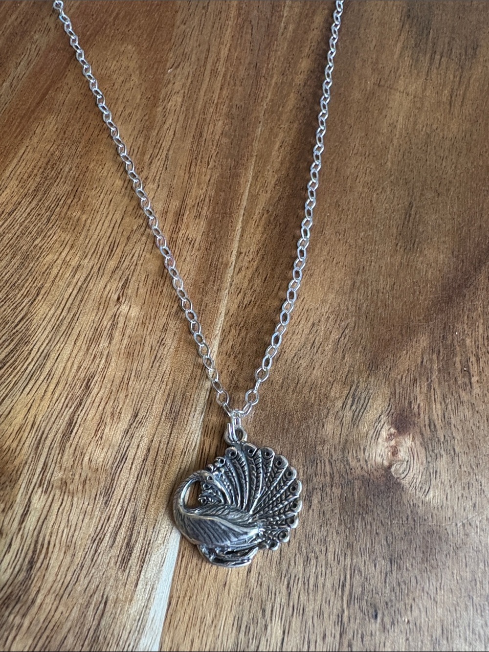 Sterling Silver Peacock Pendant Necklace Handmade